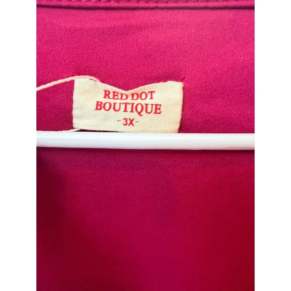 Red Dot Boutique Faux Wrap Dress NWT Burgundy Red Black Glitter Mesh Sleeve 3X